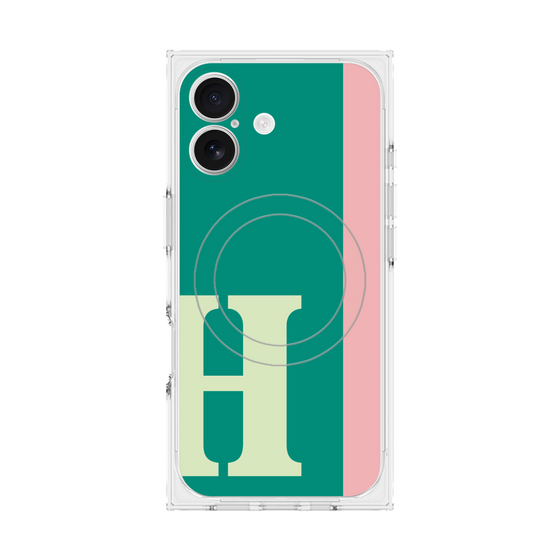 プレミアムスクエアケース with MagSafe［ オリジナル - initial color line - H green ］
