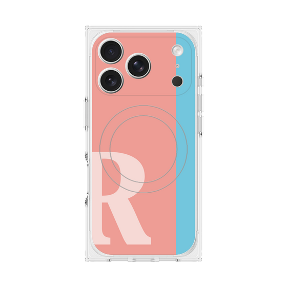 プレミアムスクエアケース with MagSafe［ オリジナル - initial color line - R pink ］