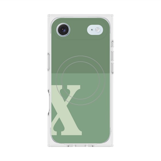 プレミアムスクエアケース with MagSafe［ オリジナル - initial two tone - X green ］