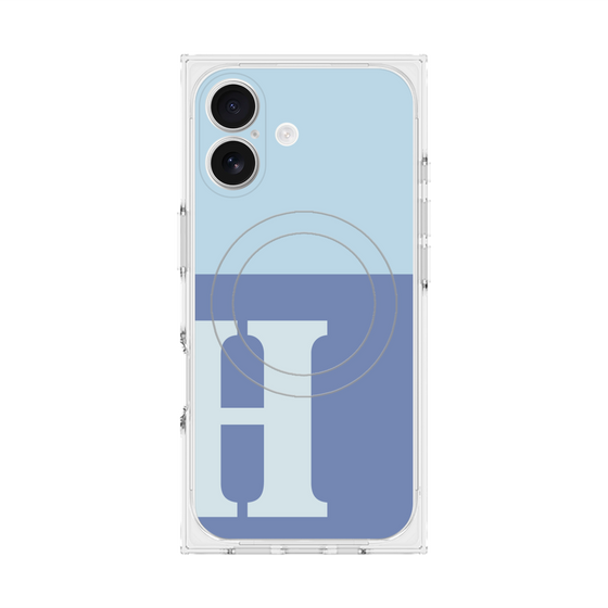 プレミアムスクエアケース with MagSafe［ オリジナル - initial two tone - H blue ］