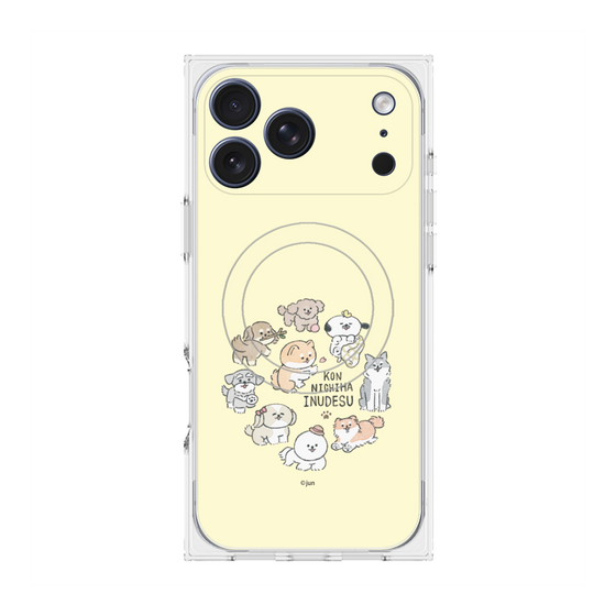 プレミアムスクエアケース with MagSafe［ こんにちは、いぬです - みんなそろって - ベージュ ］
