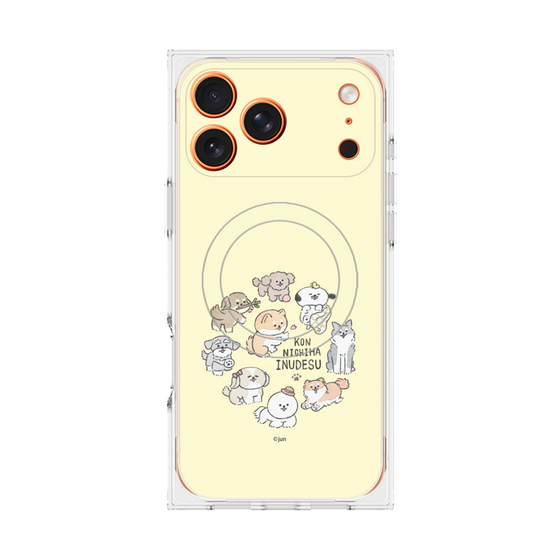 プレミアムスクエアケース with MagSafe［ こんにちは、いぬです - みんなそろって - ベージュ ］