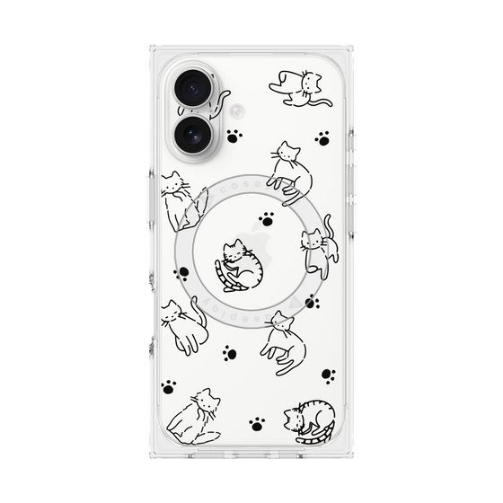 プレミアムスクエアケース with MagSafe［ オリジナル - CASEPLAYネコ総柄 - black ］