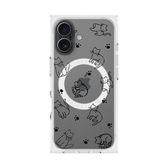 プレミアムスクエアケース with MagSafe［ オリジナル - CASEPLAYネコ総柄 - black ］