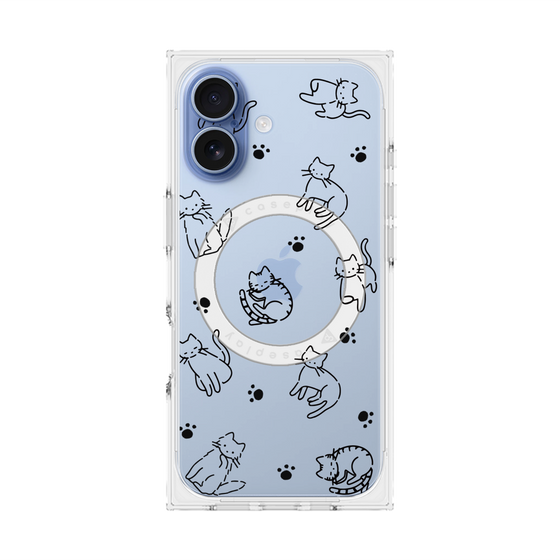 プレミアムスクエアケース with MagSafe［ オリジナル - CASEPLAYネコ総柄 - black ］