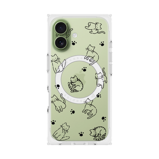 プレミアムスクエアケース with MagSafe［ オリジナル - CASEPLAYネコ総柄 - black ］