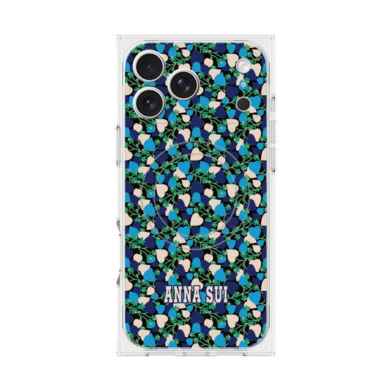 プレミアムスクエアケース with MagSafe［ ANNA SUI - HEARTS VINE - BLUE ］