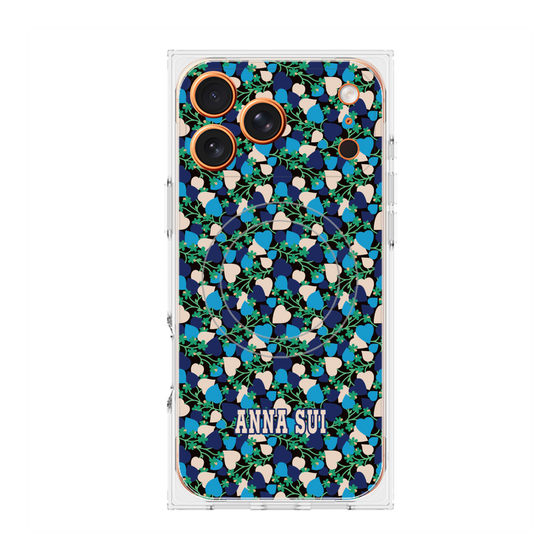 プレミアムスクエアケース with MagSafe［ ANNA SUI - HEARTS VINE - BLUE ］