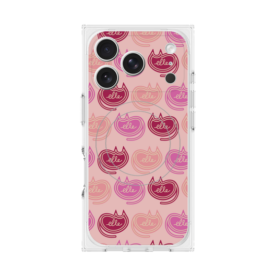 プレミアムスクエアケース with MagSafe［ ELLE - Cat Pattern - ピンク ］