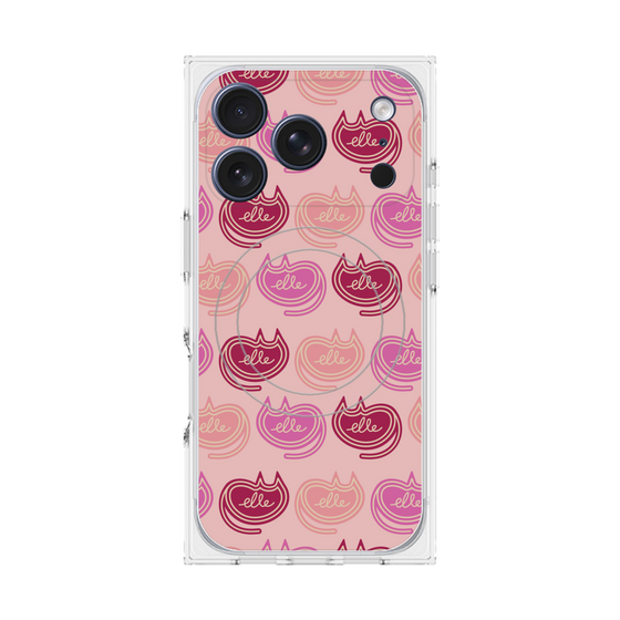 プレミアムスクエアケース with MagSafe［ ELLE - Cat Pattern - ピンク ］
