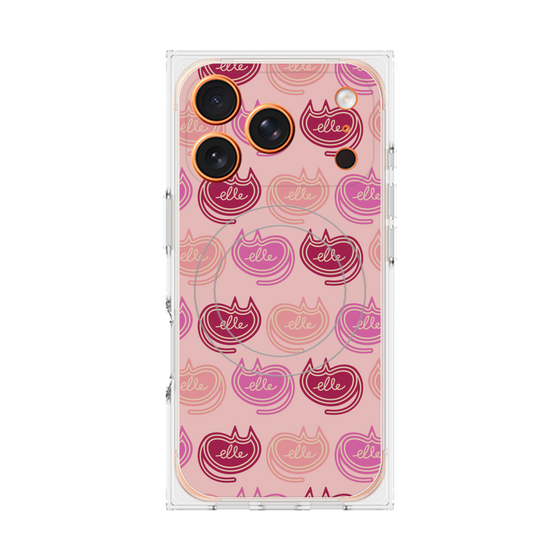 プレミアムスクエアケース with MagSafe［ ELLE - Cat Pattern - ピンク ］