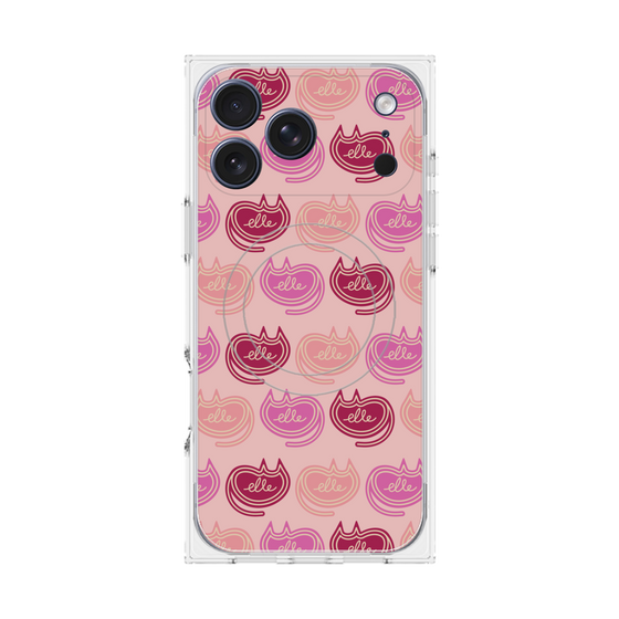 プレミアムスクエアケース with MagSafe［ ELLE - Cat Pattern - ピンク ］