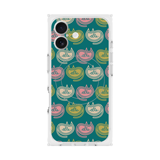 プレミアムスクエアケース with MagSafe［ ELLE - Cat Pattern - グリーン ］