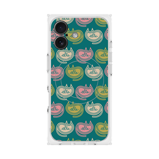 プレミアムスクエアケース with MagSafe［ ELLE - Cat Pattern - グリーン ］