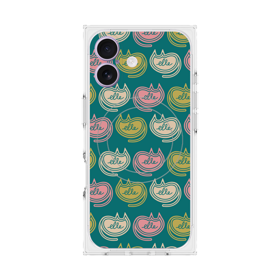 プレミアムスクエアケース with MagSafe［ ELLE - Cat Pattern - グリーン ］