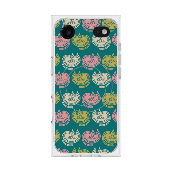 プレミアムスクエアケース with MagSafe［ ELLE - Cat Pattern - グリーン ］