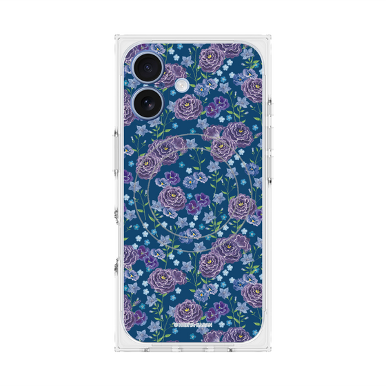 プレミアムスクエアケース with MagSafe［ 日比谷花壇 - FloralSymphony - ネイビー ］