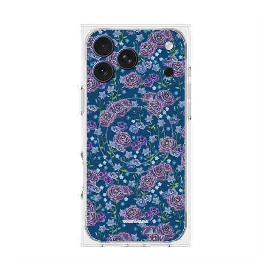 プレミアムスクエアケース with MagSafe［ 日比谷花壇 - FloralSymphony - ネイビー ］