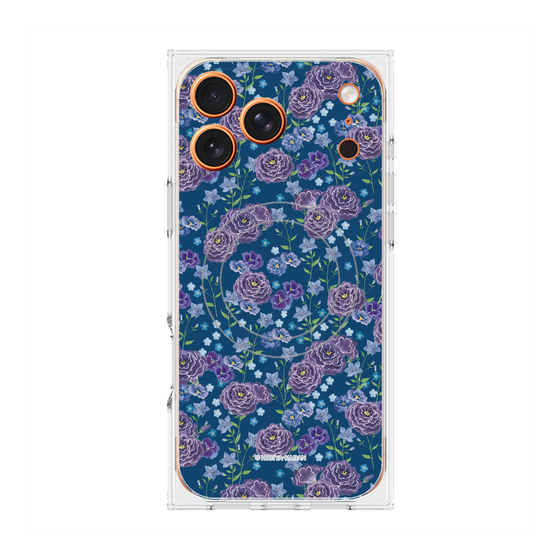 プレミアムスクエアケース with MagSafe［ 日比谷花壇 - FloralSymphony - ネイビー ］