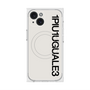 プレミアムスクエアケース with MagSafe［ 1PIU1UGUALE3 - ロゴ vertical - ホワイト ］