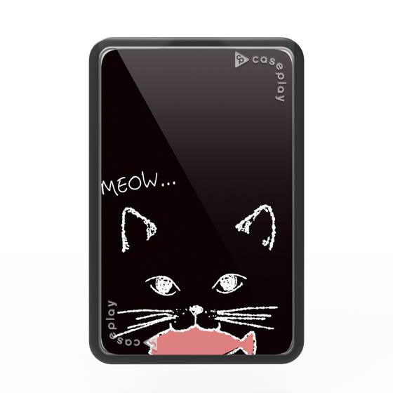 プレミアムカードウォレット［ 食いしん坊なねこ - Black ］