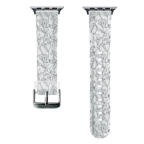 スマートウォッチクリアバンド［ LAGUNAMOON - フワラーパターン - Clear×Grey ］