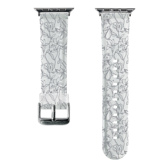 スマートウォッチクリアバンド［ LAGUNAMOON - フワラーパターン - Clear×Grey ］