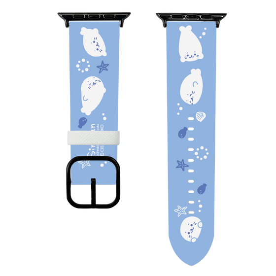 スマートウォッチレザーバンド［ しろたん - 泳ぎ柄 ］