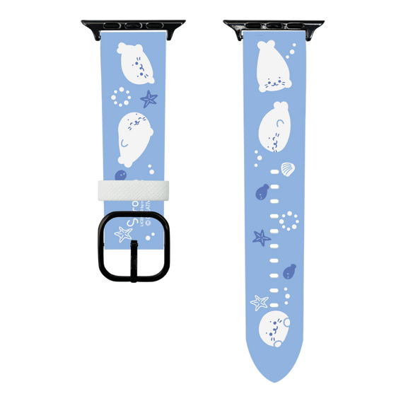 スマートウォッチレザーバンド［ しろたん - 泳ぎ柄 ］