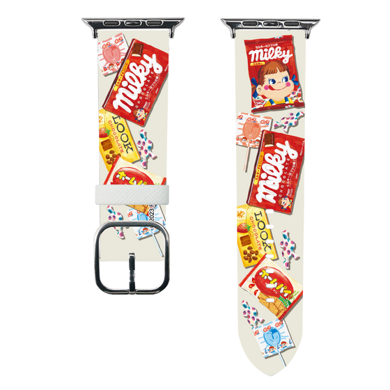 スマートウォッチレザーバンド［ ペコちゃん - お菓子パッケージ ］