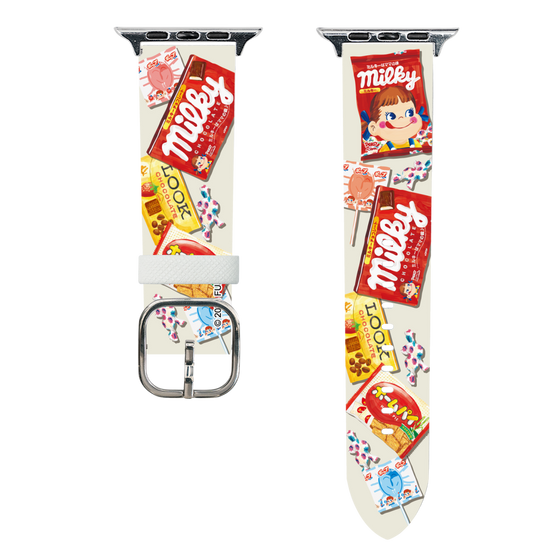 スマートウォッチレザーバンド［ ペコちゃん - お菓子パッケージ ］