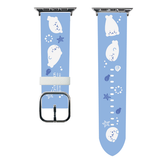 スマートウォッチレザーバンド［ しろたん - 泳ぎ柄 ］