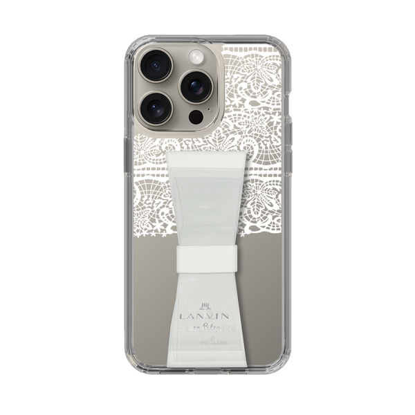 スリムプロテクションケース LANVIN en Bleu - STAND & RING RIBBON Clear for Apple iPhone  15 Pro Max［ LANVIN en Bleu - Lace - White ］