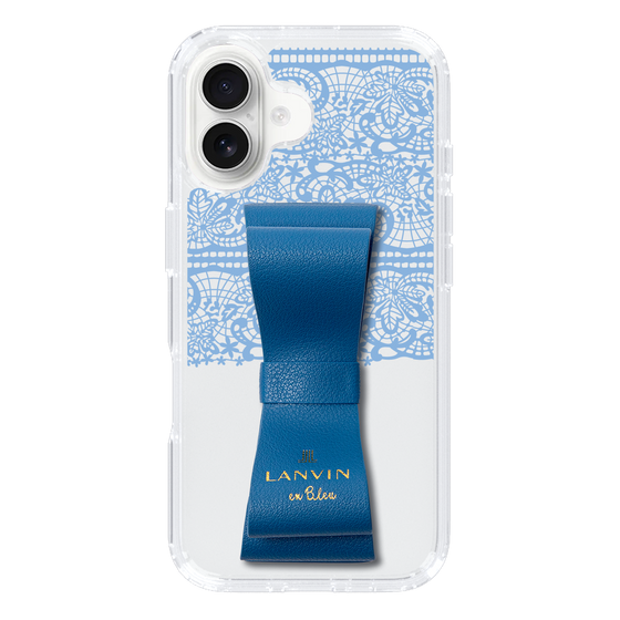 スリムプロテクションケース LANVIN en Bleu - STAND & RING RIBBON Navy［ LANVIN en Bleu - Lace - Blue ］