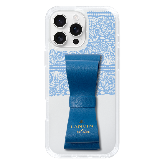 スリムプロテクションケース LANVIN en Bleu - STAND & RING RIBBON Navy［ LANVIN en Bleu - Lace - Blue ］