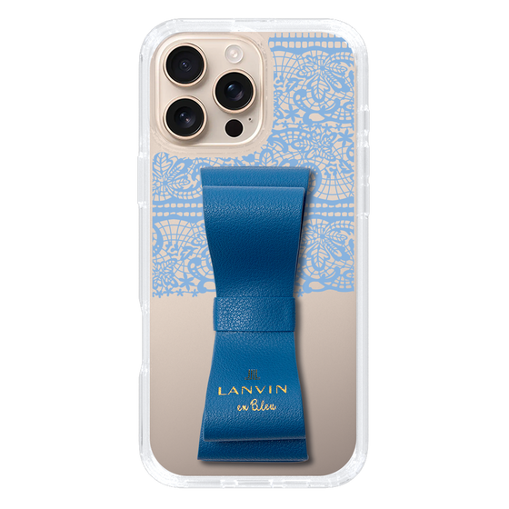 スリムプロテクションケース LANVIN en Bleu - STAND & RING RIBBON Navy［ LANVIN en Bleu - Lace - Blue ］