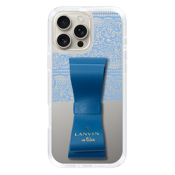 スリムプロテクションケース LANVIN en Bleu - STAND & RING RIBBON Navy［ LANVIN en Bleu - Lace - Blue ］