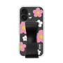 スリムプロテクションケース - STAND & RING RIBBON Black［ 内藤ルネ - RUNE Flower - Pink ］