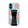 スリムプロテクションケース - STAND & RING RIBBON Black［ 内藤ルネ - RUNE Flower - Pink ］