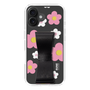 スリムプロテクションケース - STAND & RING RIBBON Black［ 内藤ルネ - RUNE Flower - Pink ］