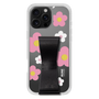 スリムプロテクションケース - STAND & RING RIBBON Black［ 内藤ルネ - RUNE Flower - Pink ］