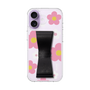 スリムプロテクションケース - STAND & RING RIBBON Black［ 内藤ルネ - RUNE Flower - Pink ］