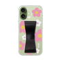 スリムプロテクションケース - STAND & RING RIBBON Black［ 内藤ルネ - RUNE Flower - Pink ］