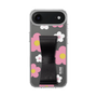 スリムプロテクションケース - STAND & RING RIBBON Black［ 内藤ルネ - RUNE Flower - Pink ］