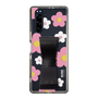 スリムプロテクションケース - STAND & RING RIBBON Black［ 内藤ルネ - RUNE Flower - Pink ］