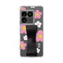 スリムプロテクションケース - STAND & RING RIBBON Black［ 内藤ルネ - RUNE Flower - Pink ］
