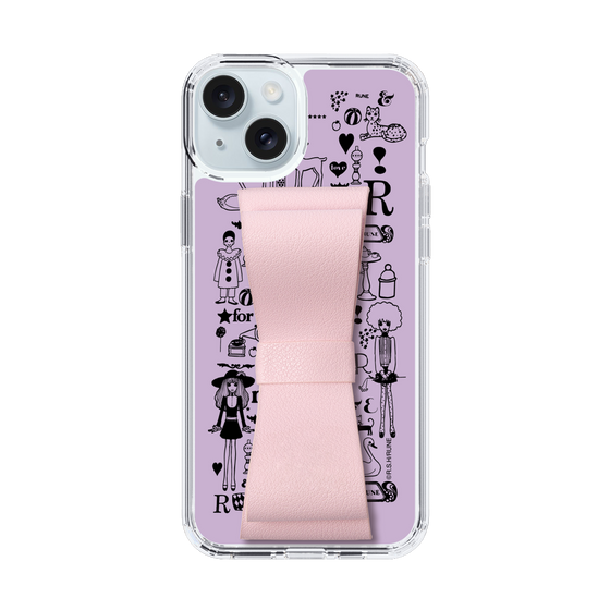 スリムプロテクションケース - STAND & RING RIBBON Sakura Pink［ 内藤ルネ - RUNE Girl Retro & Modern - Purple ］