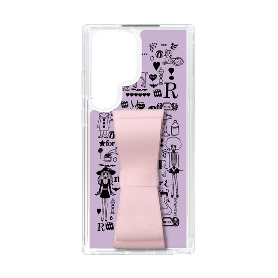 スリムプロテクションケース - STAND & RING RIBBON Sakura Pink［ 内藤ルネ - RUNE Girl Retro & Modern - Purple ］