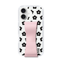スリムプロテクションケース - STAND & RING RIBBON Sakura Pink［ 内藤ルネ - RUNE Flower - Black ］