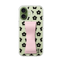 スリムプロテクションケース - STAND & RING RIBBON Sakura Pink［ 内藤ルネ - RUNE Flower - Black ］